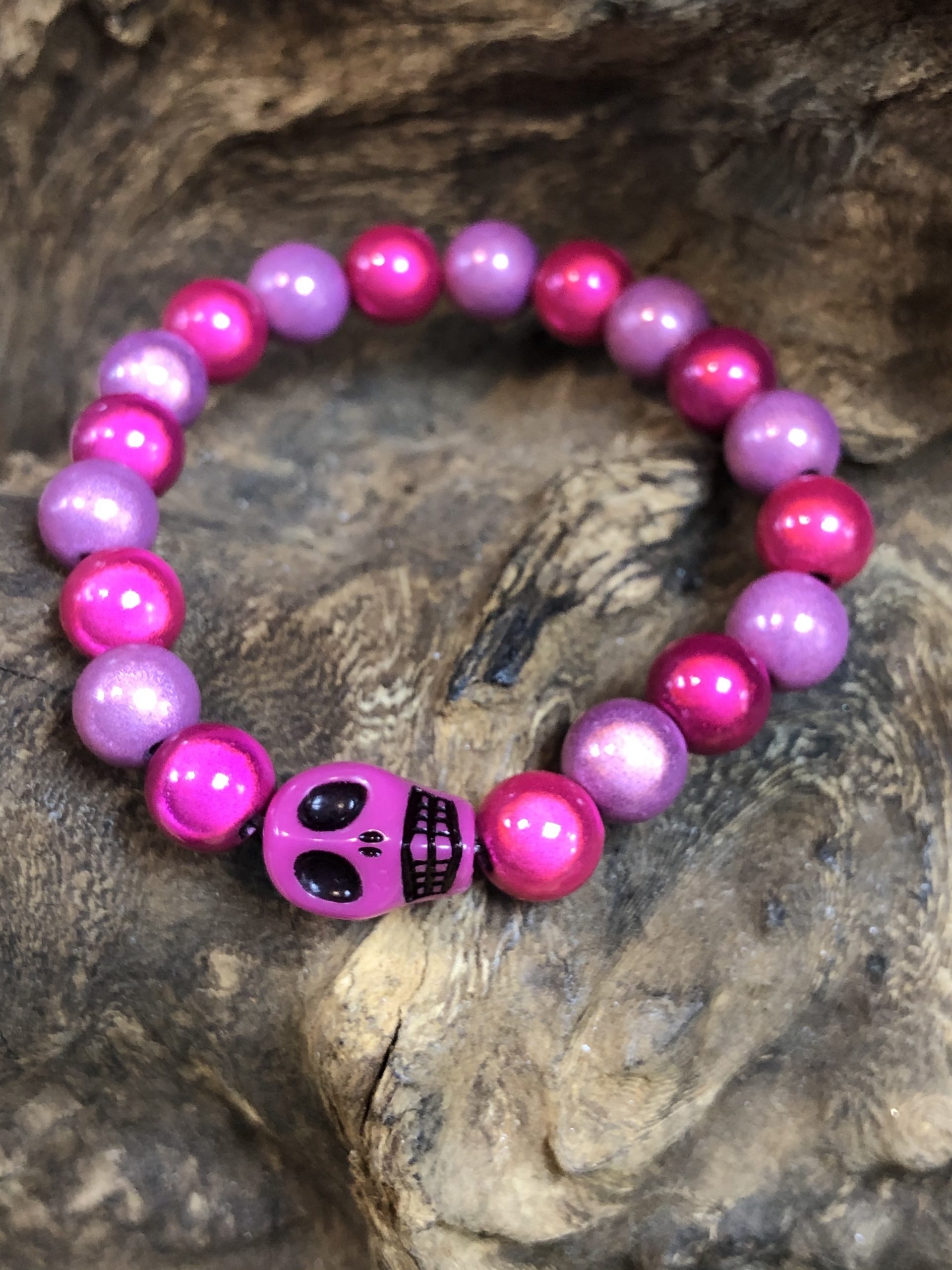 Spooky Fun Goth Jewelry Halloween Neon Yellow Skulls Bracelet Choose Black Yellow or Pink Seed Beads Howlite Stone Stretch Bracelet