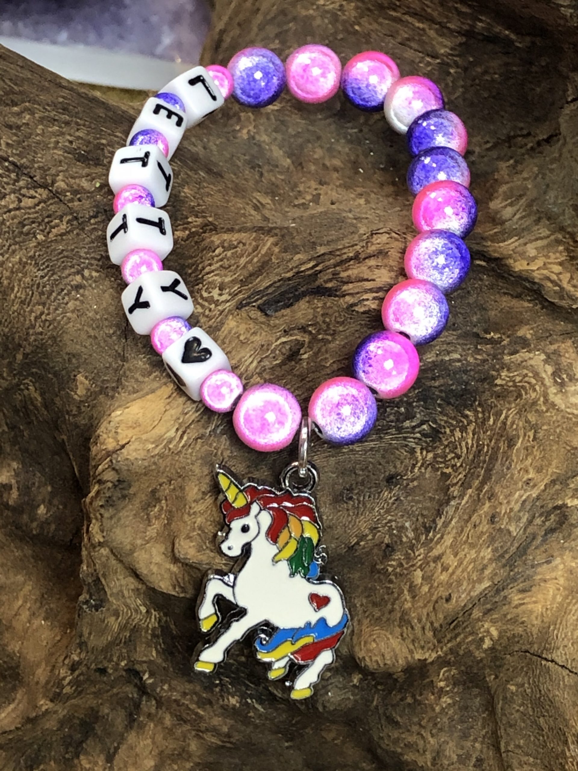 Kids personalised unicorn bracelet – borabeads