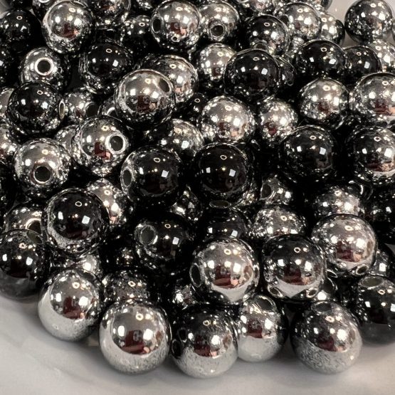Two Tone Metallic Black/Silver beads 8mm