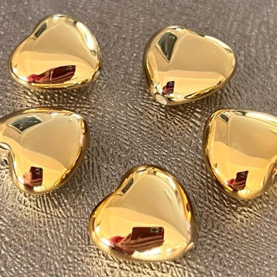 (BP113) 5 x Gold Metallic Heart Beads