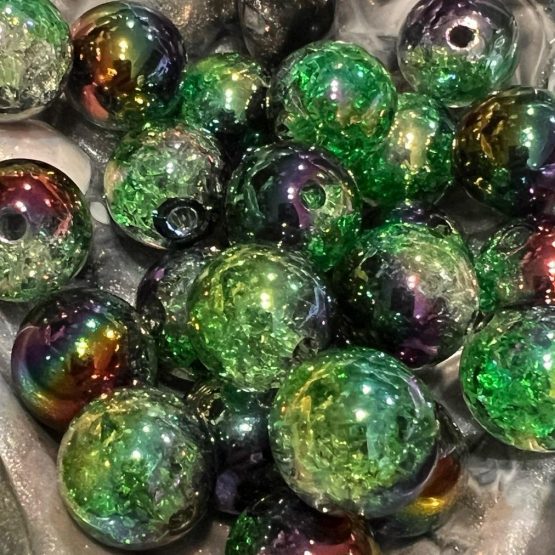 (BP241) 5 x 16mm Green galaxy crackle beads