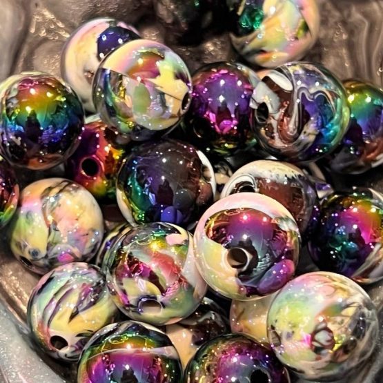 (BP264) 5 x black white marble beads