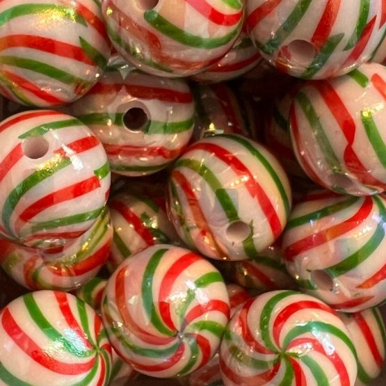 (BP281) 5 x 16mm green white red stripe beads