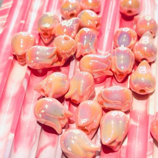 (BP287) 10 x 16mm Pink Tulip beads