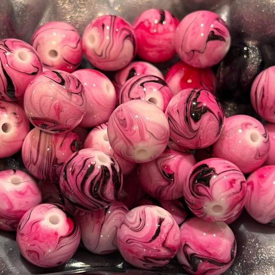(BP290) 5 x 16mm pink swirl beads