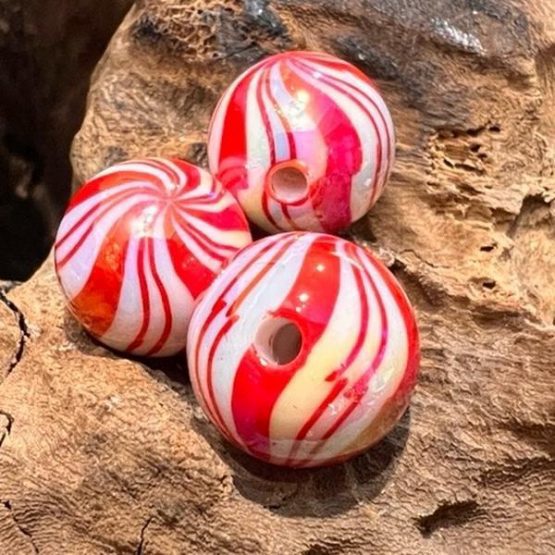 (BP295) 5 x 16mm red white stripe beads