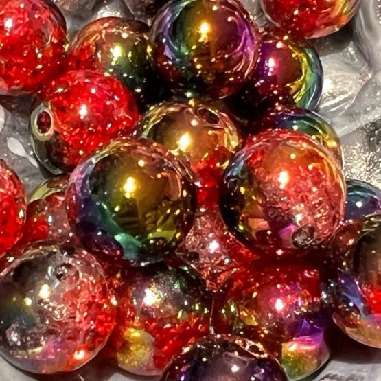 (BP303a) 5 x red galaxy crackle Beads