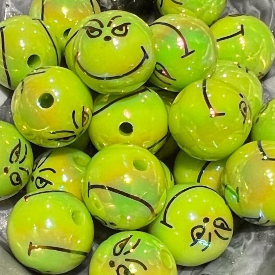 (BP309) 5 x 16mm green grinch Beads