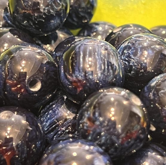 (BP35) 5 x blue marble Glitter beads