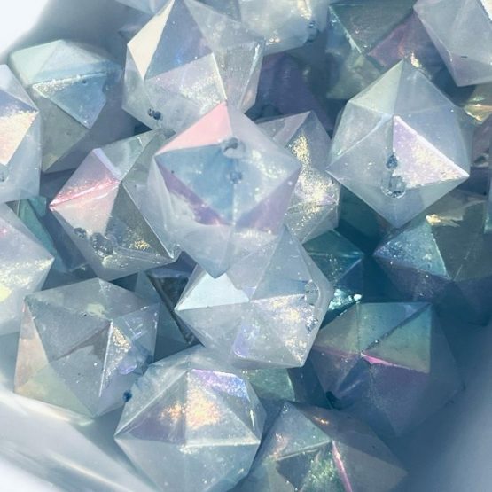 (BP367) 10 x 16mm blue hex shimmer beads
