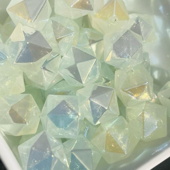 (BP368) 10 x 16mm Mint hex shimmer beads