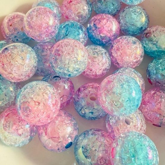 (BP396) 5 x 16mm Pink Blue crackle beads