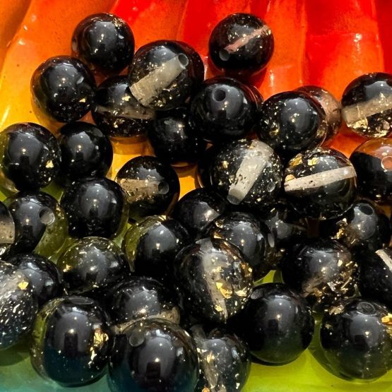 (BP75) 5 x Black gold Flake Bead