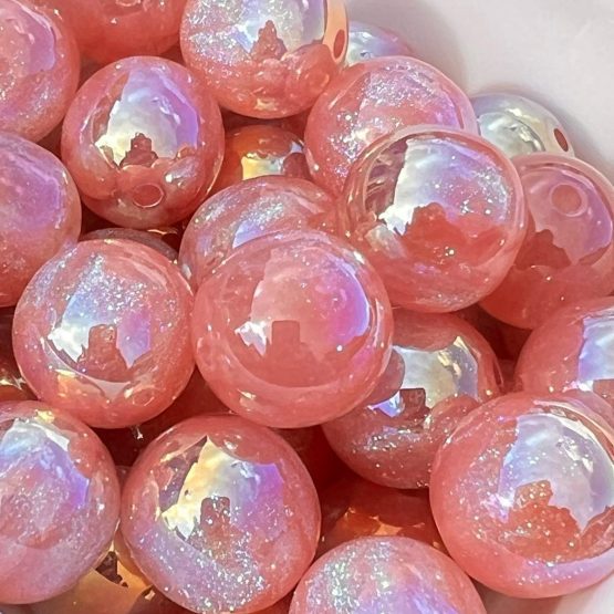 (BP94) 5 x 16mm Pink Galaxy Glitter Beads