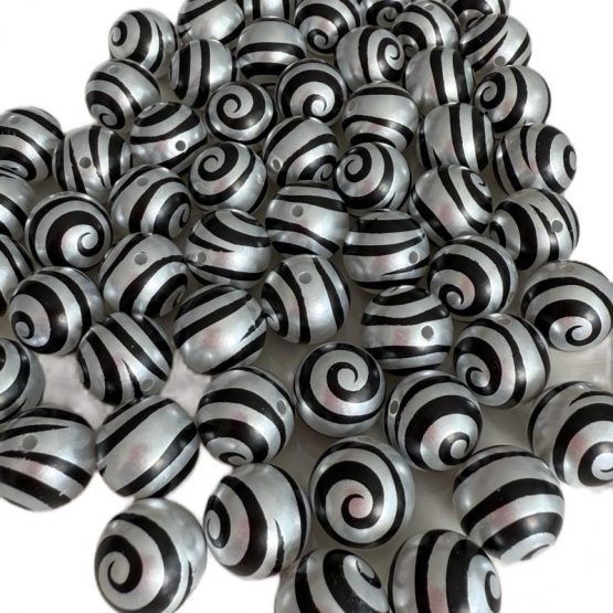 (BP418) 5 x 16mm black silver swirl beads