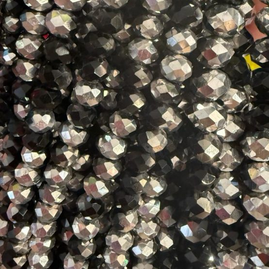 Glass faceted beads Black Silver