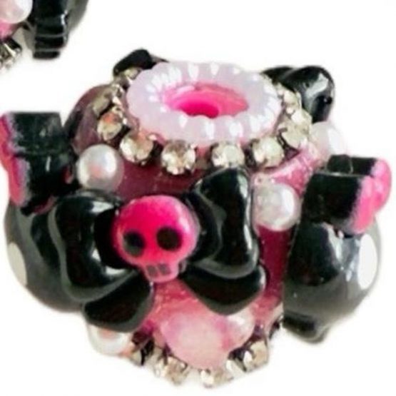 (BP FB) 1 x pink skull fancy bead - Image 5