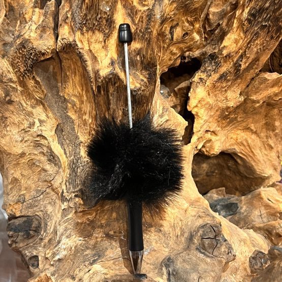Long fluffly black Beadable pen