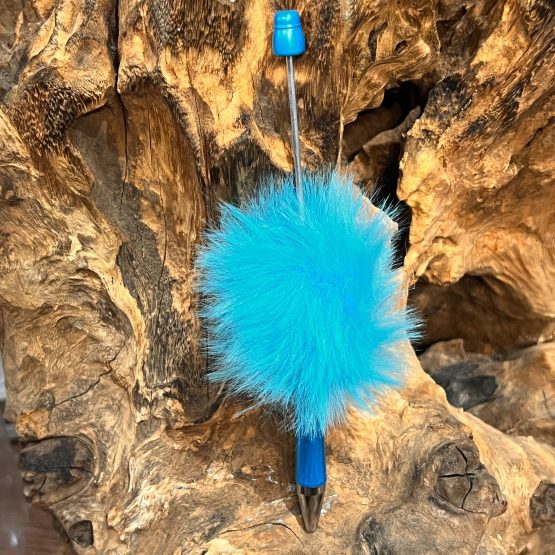 Long fluffly blue Beadable pen