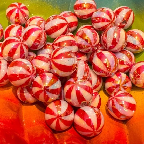 (BP) 5 x 16mm red white stripe beads