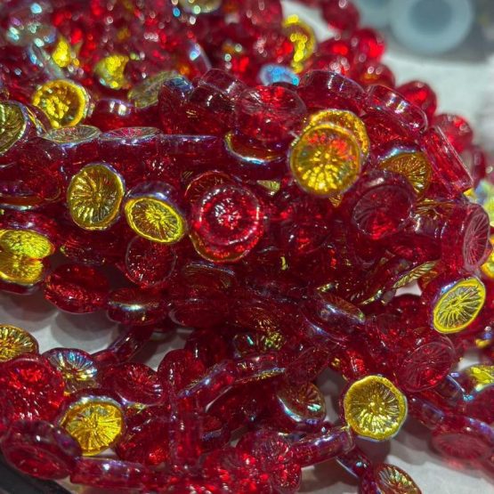 Glass Flower beads Red