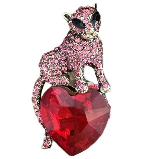 1 x Pink diamante leopard heart focal