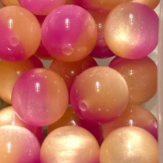 (BP) 5 x 16mm Pink Yellow cats eye