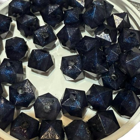 (BP245) 20 x 10mm navy hex glitter beads
