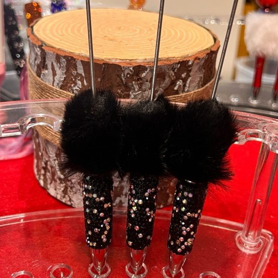 Diamante fluff pen black