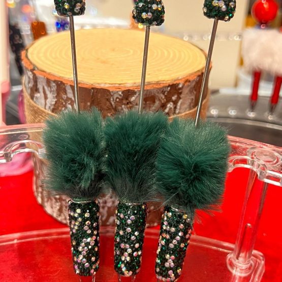 Diamante fluff pen emerald