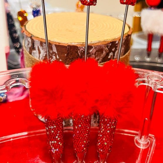 Diamante fluff pen red