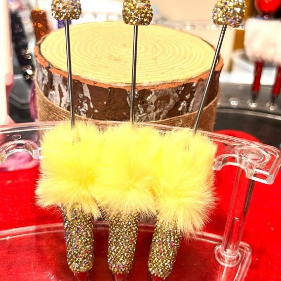 Diamante fluff pen yellow
