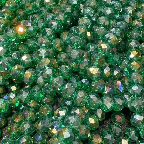 Glass faceted beads Green peacock